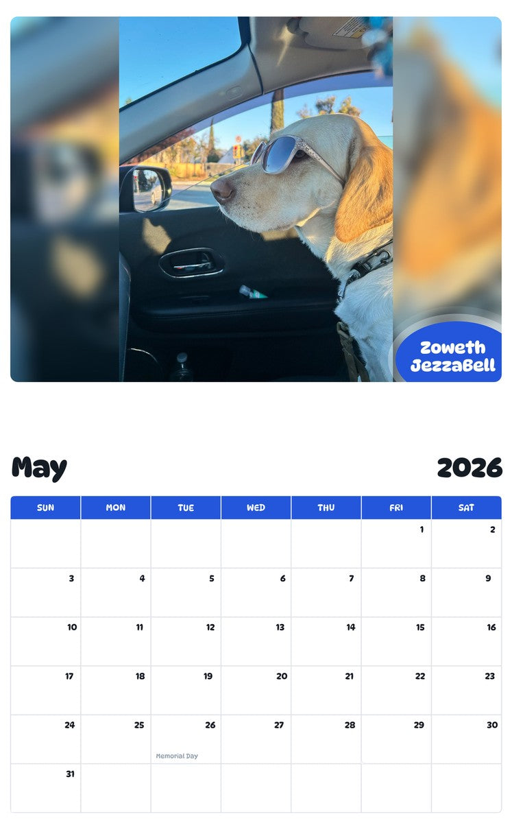 2026 - 2027 Zoweth JezzaBell - Pawidols Pet Calendar