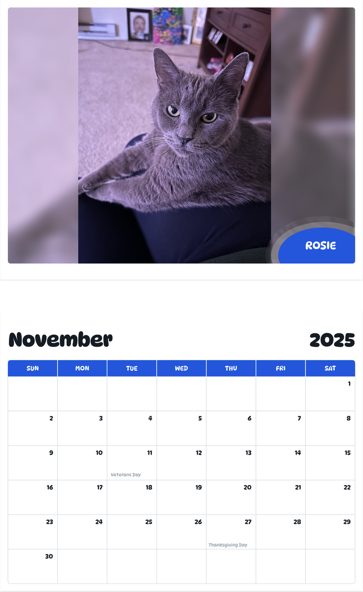 July 2025 - June 2026 Rosie - Pawidols Pet Calendar