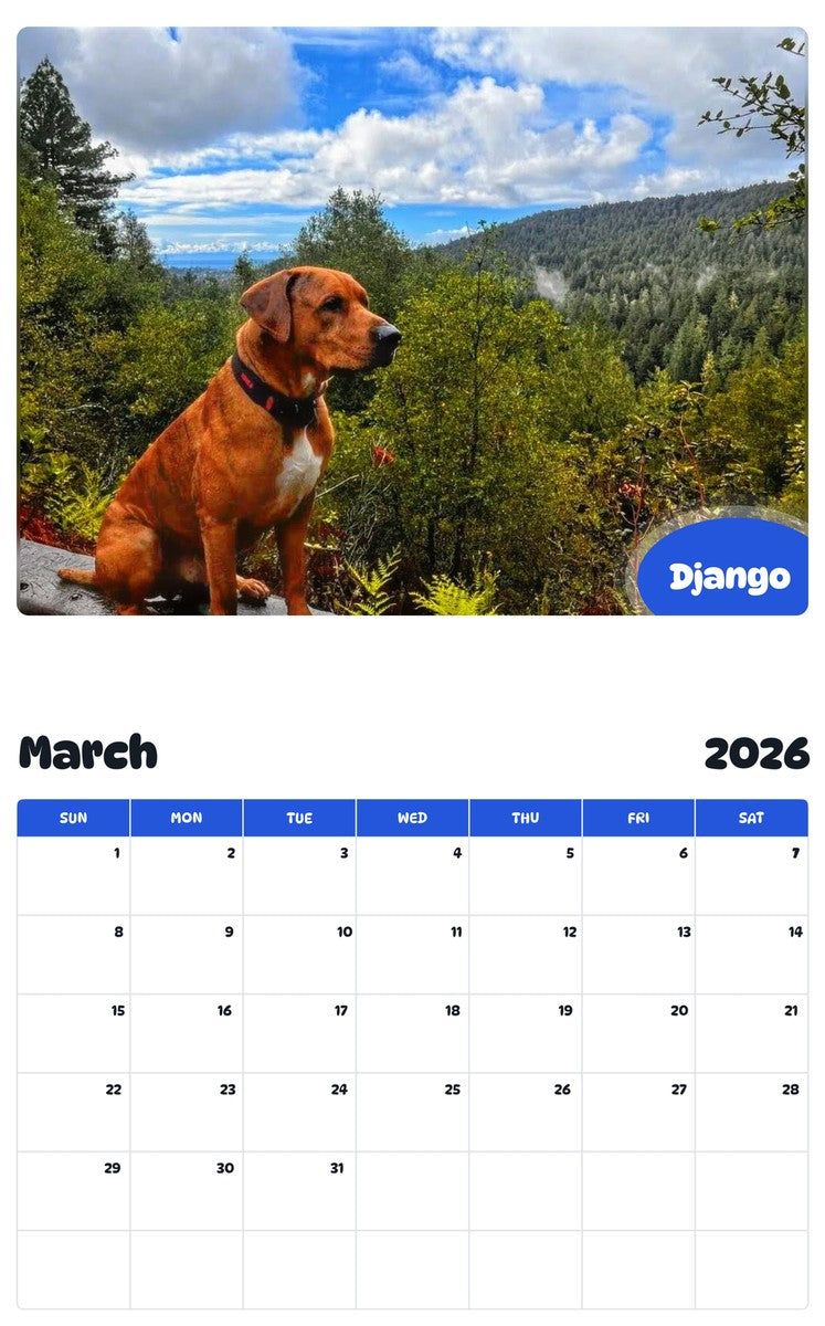 November 2025 - October 2026 Django - Pawidols Pet Calendar