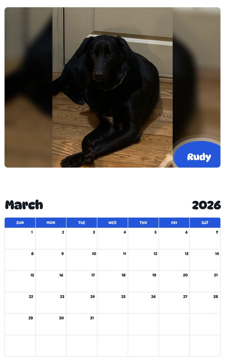 November 2025 - October 2026 Rudy - Pawidols Pet Calendar