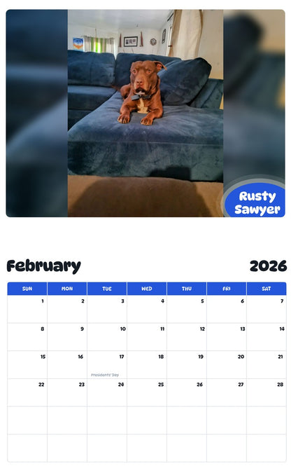 October 2025 - September 2026 Rusty Sawyer - Pawidols Pet Calendar