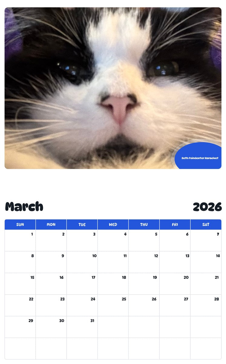 November 2025 - October 2026 Seth Poindexter Haracivet - Pawidols Pet Calendar