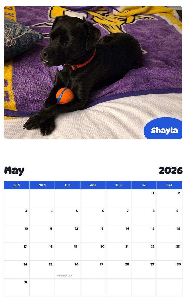 2026 - 2027 Shayla - Pawidols Pet Calendar