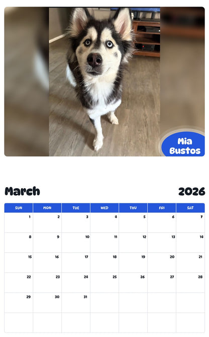 November 2025 - October 2026 Mia Bustos - Pawidols Pet Calendar