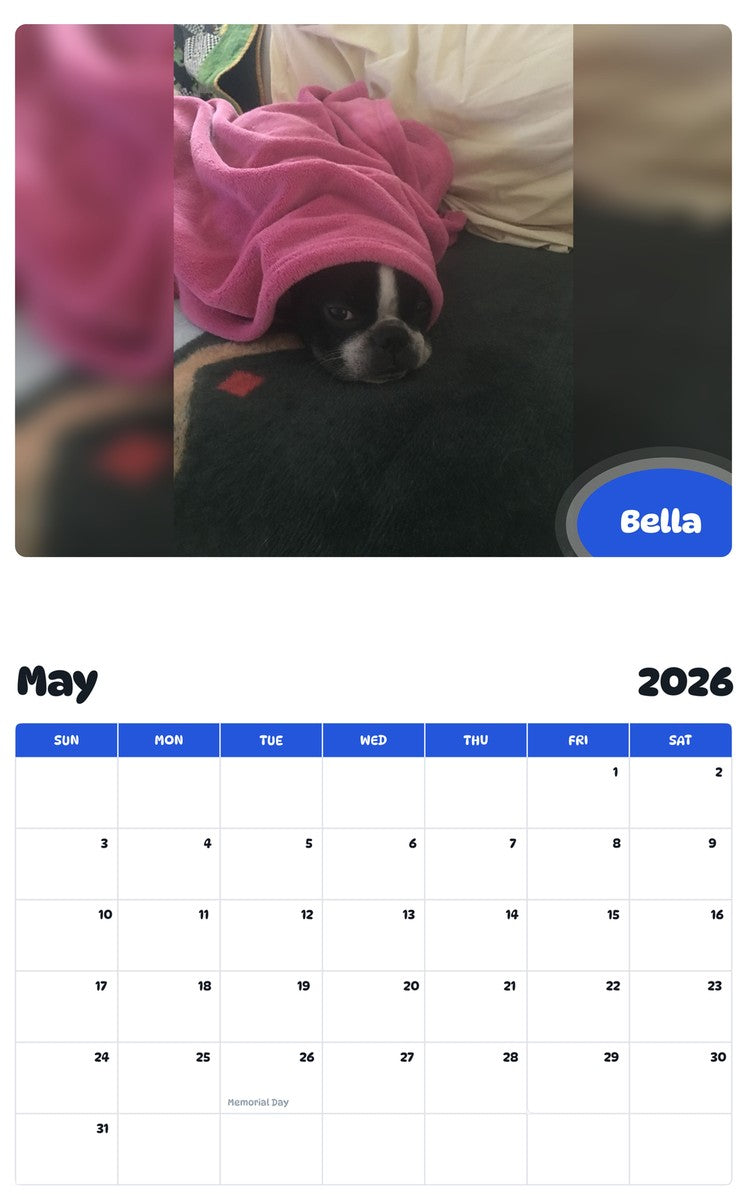 2026 - 2027 Bella - Pawidols Pet Calendar