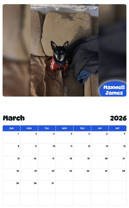 November 2025 - October 2026 Maxwell James - Pawidols Pet Calendar