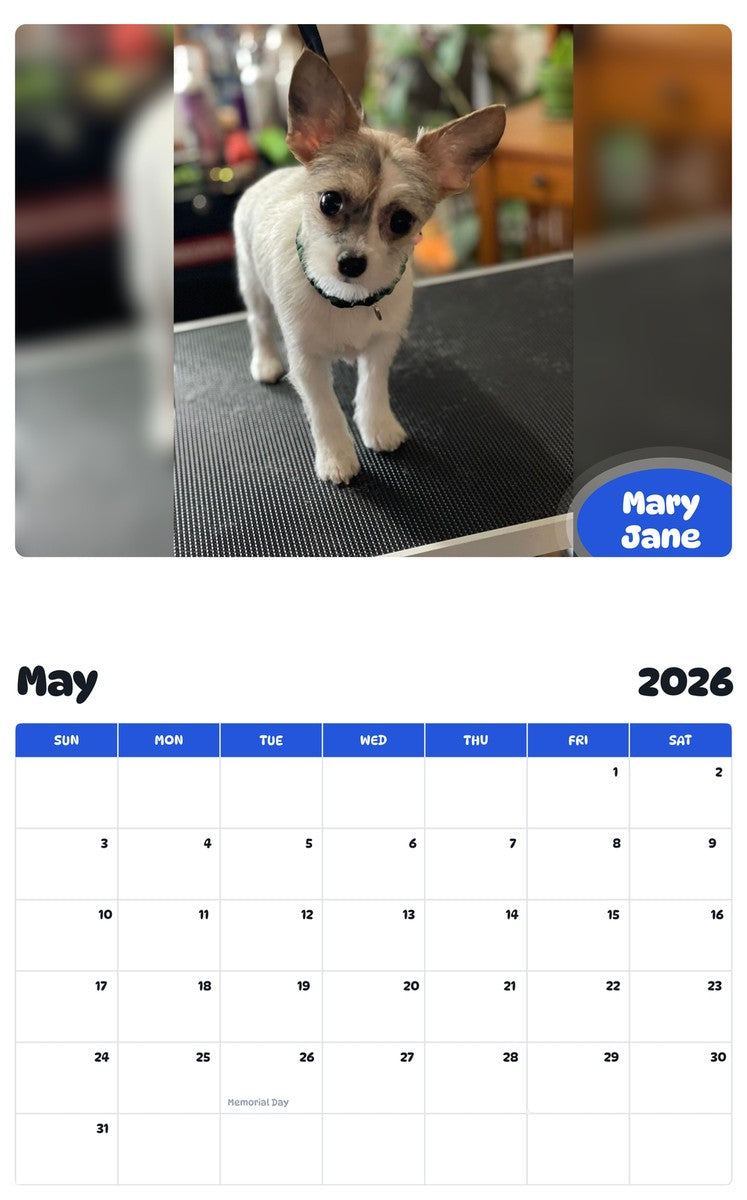 2026 - 2027 Mary Jane - Pawidols Pet Calendar