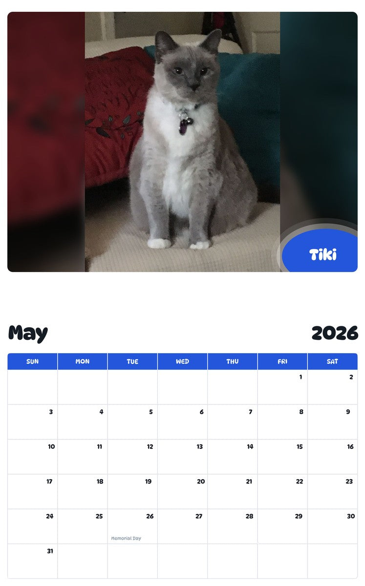 2026 - 2027 Tiki - Pawidols Pet Calendar