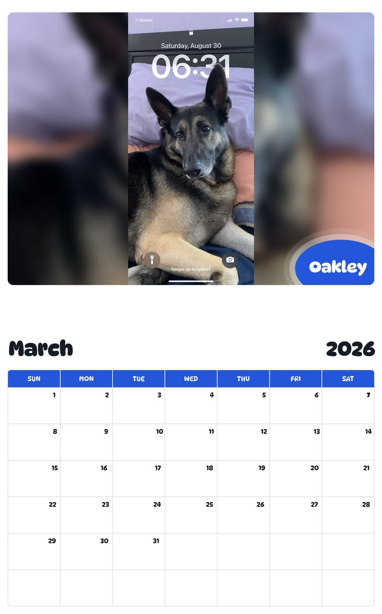 November 2025 - October 2026 Oakley - Pawidols Pet Calendar