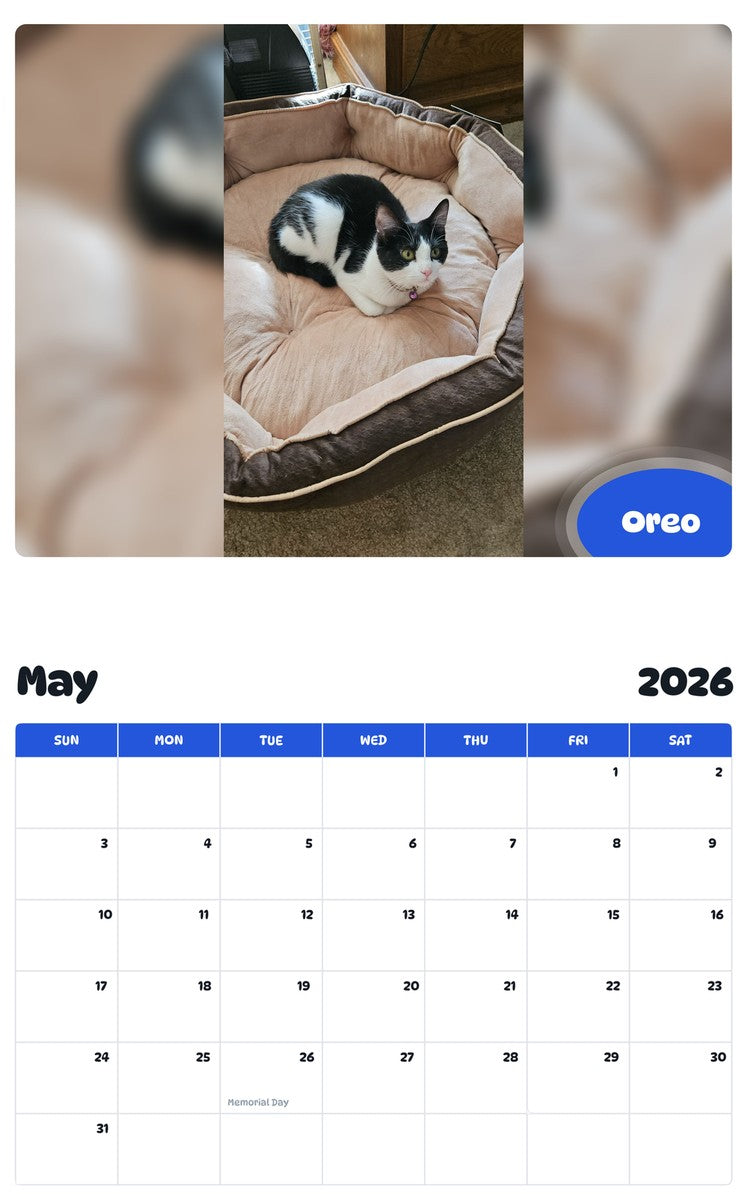 2026 - 2027 Oreo - Pawidols Pet Calendar