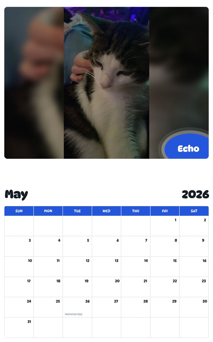 2026 - 2027 Echo - Pawidols Pet Calendar