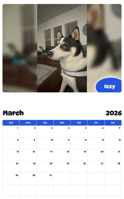 November 2025 - October 2026 Izzy - Pawidols Pet Calendar
