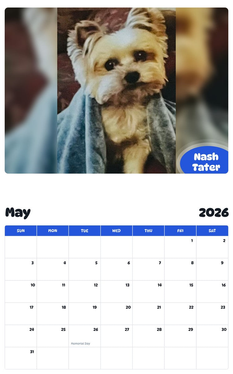 2026 - 2027 Nash Tater - Pawidols Pet Calendar