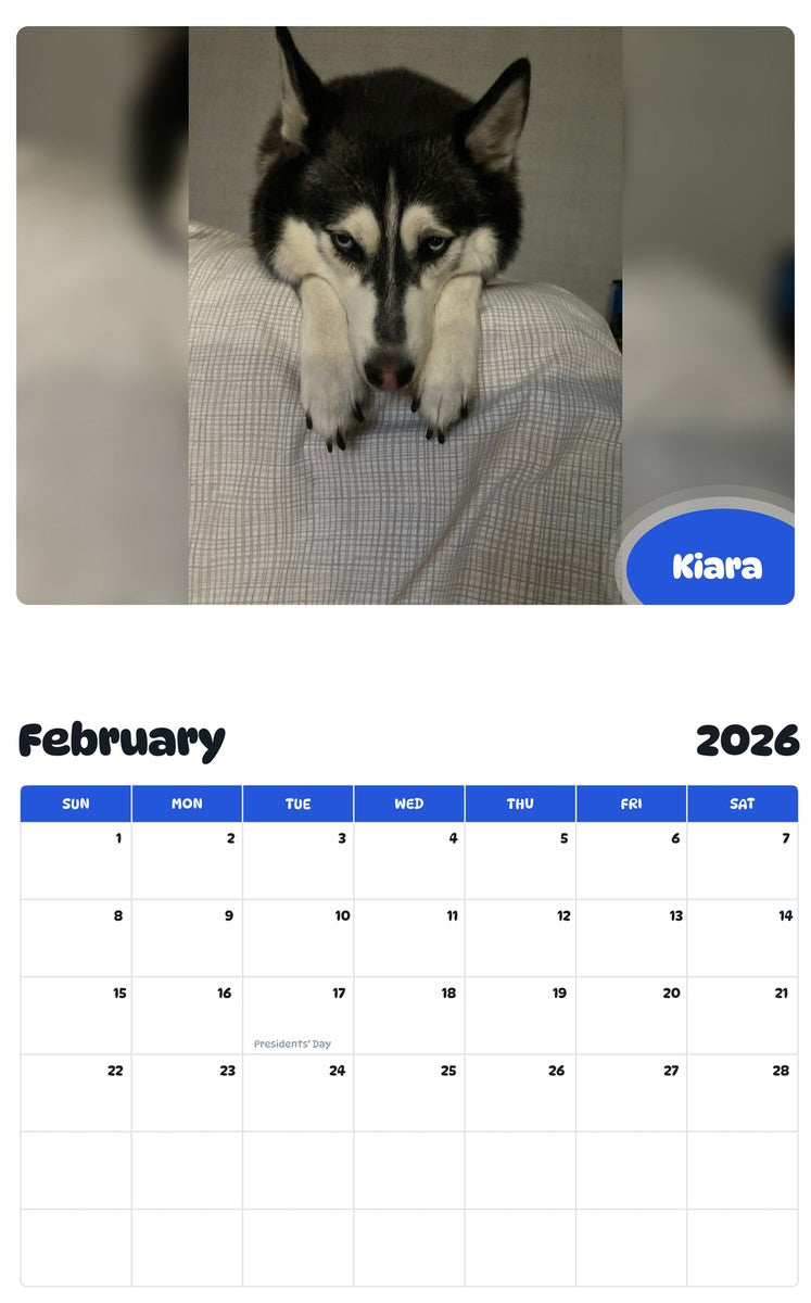 November 2025 - October 2026 Kiara - Pawidols Pet Calendar
