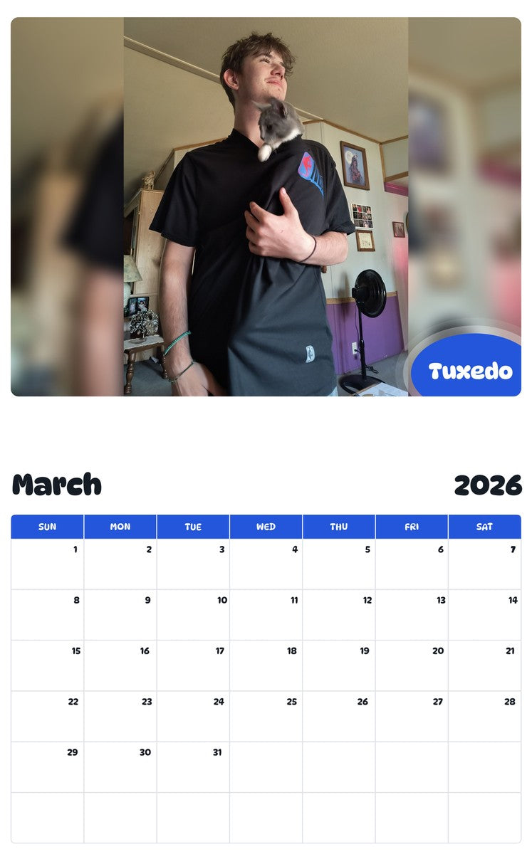 November 2025 - October 2026 Tuxedo - Pawidols Pet Calendar