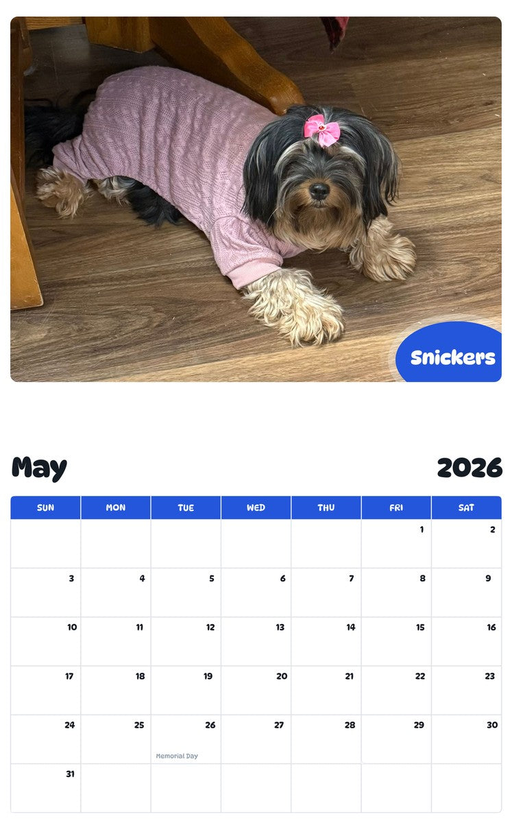 2026 - 2027 Snickers - Pawidols Pet Calendar