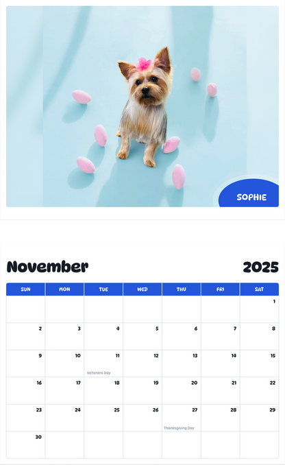 July 2025 - June 2026 Sophie - Pawidols Pet Calendar