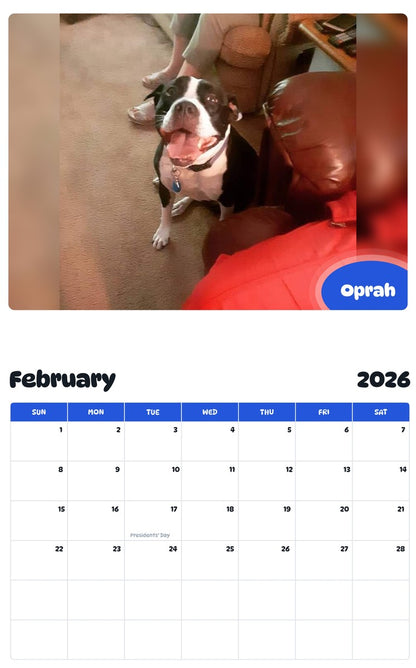 November 2025 - October 2026 Oprah - Pawidols Pet Calendar