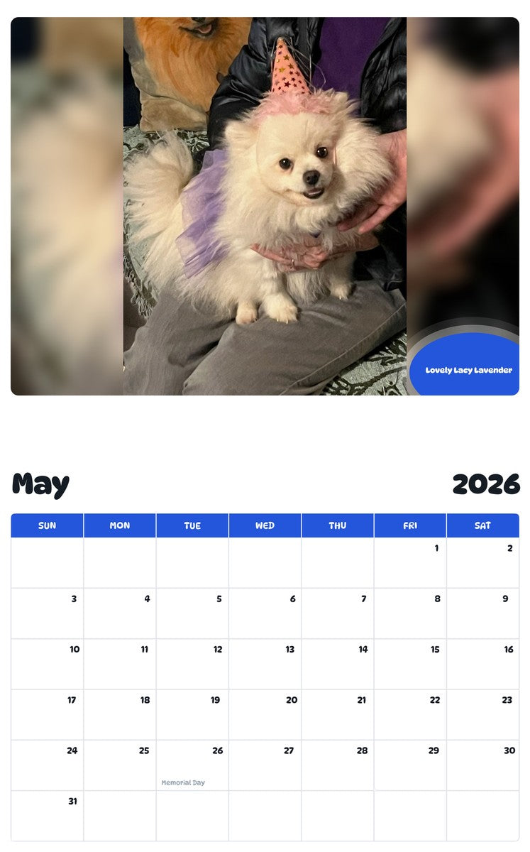 2026 - 2027 Lovely Lacy Lavender - Pawidols Pet Calendar
