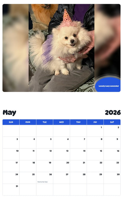 2026 - 2027 Lovely Lacy Lavender - Pawidols Pet Calendar
