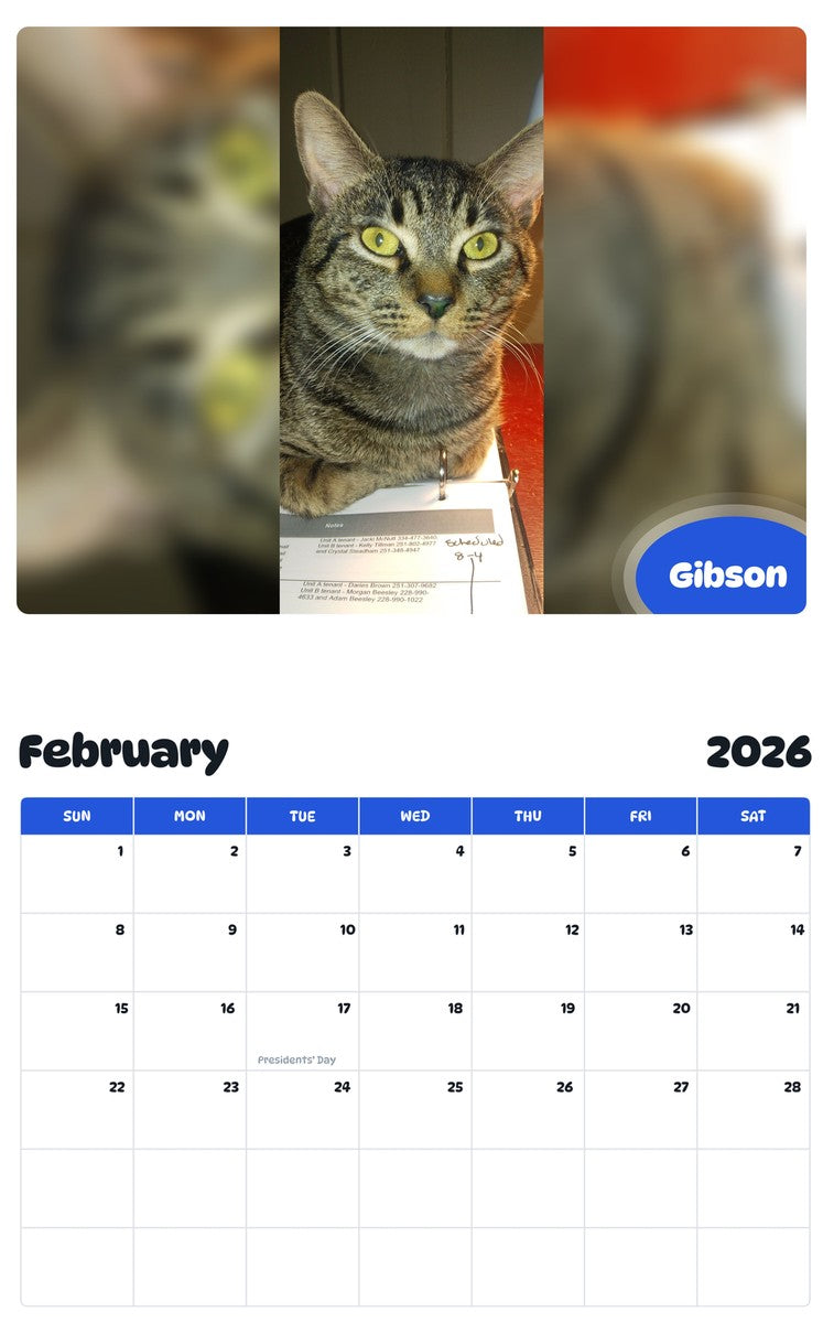 October 2025 - September 2026 Gibson - Pawidols Pet Calendar