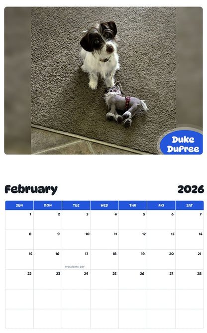 October 2025 - September 2026 Duke DuPree - Pawidols Pet Calendar