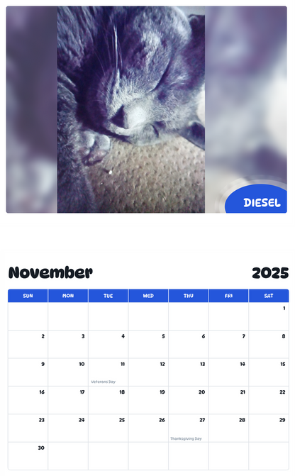 July 2025 - June 2026 Diesel - Pawidols Pet Calendar