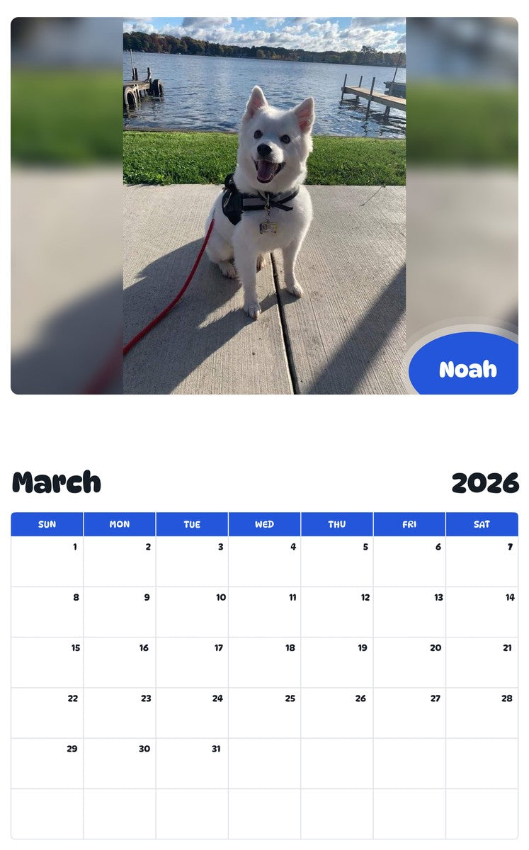 November 2025 - October 2026 Noah - Pawidols Pet Calendar