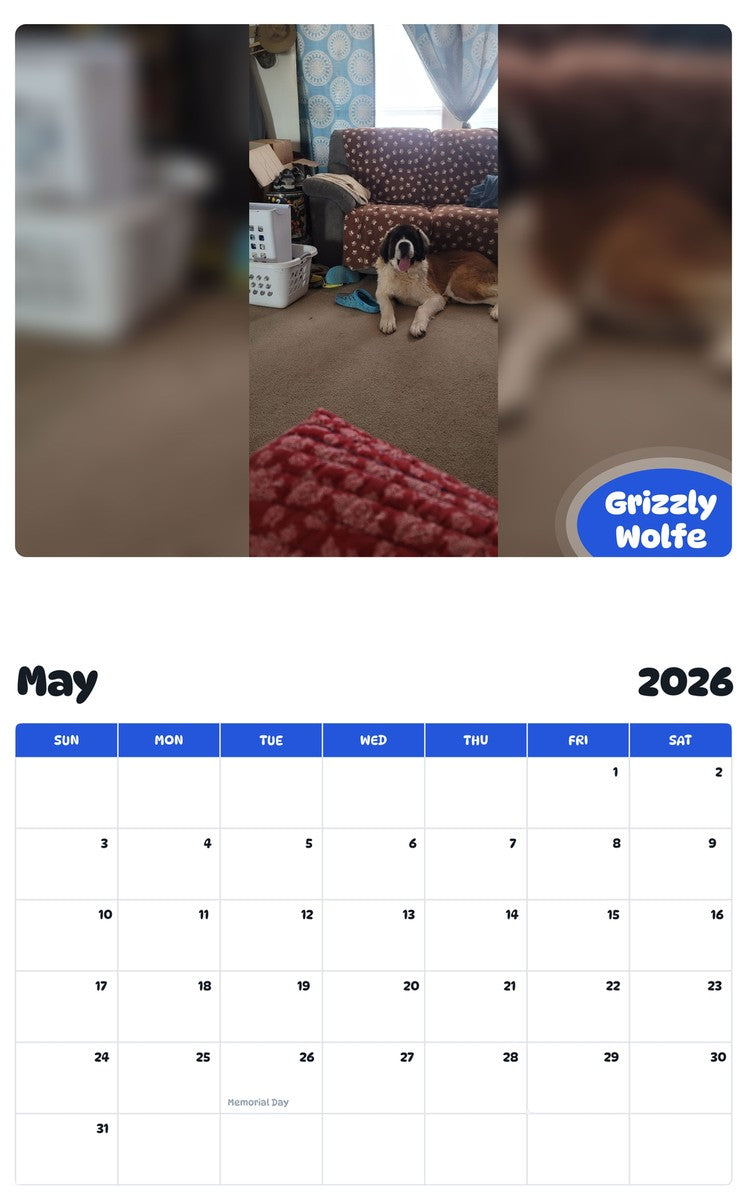 2026 - 2027 Grizzly Wolfe - Pawidols Pet Calendar