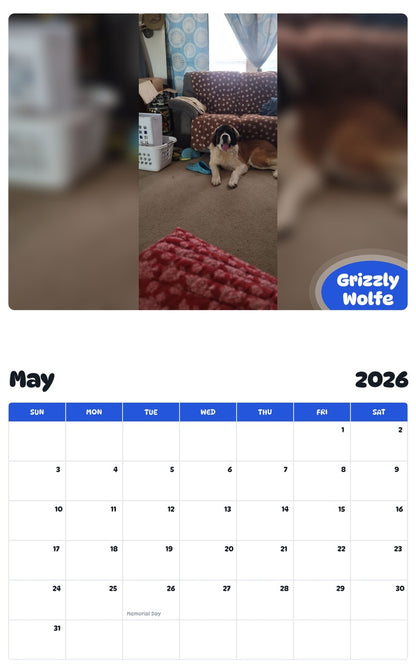 2026 - 2027 Grizzly Wolfe - Pawidols Pet Calendar