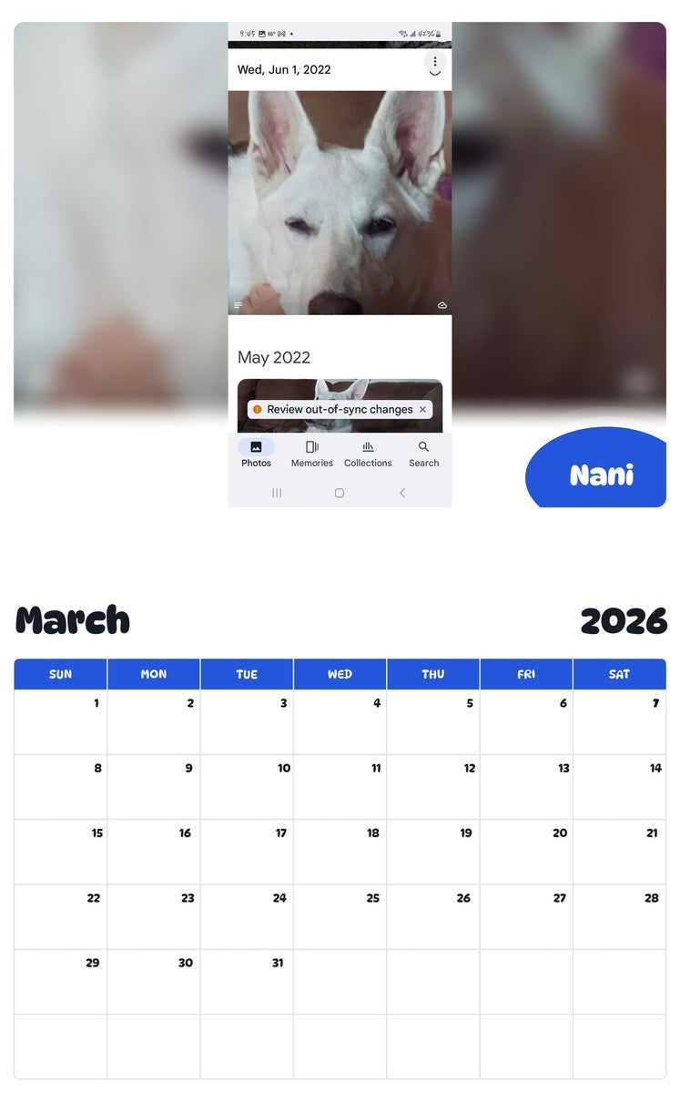 November 2025 - October 2026 Nani - Pawidols Pet Calendar