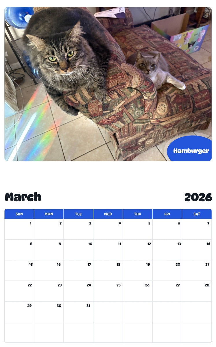 November 2025 - October 2026 Hamburger - Pawidols Pet Calendar