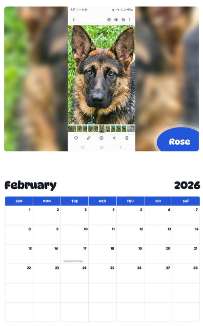 November 2025 - October 2026 Rose - Pawidols Pet Calendar