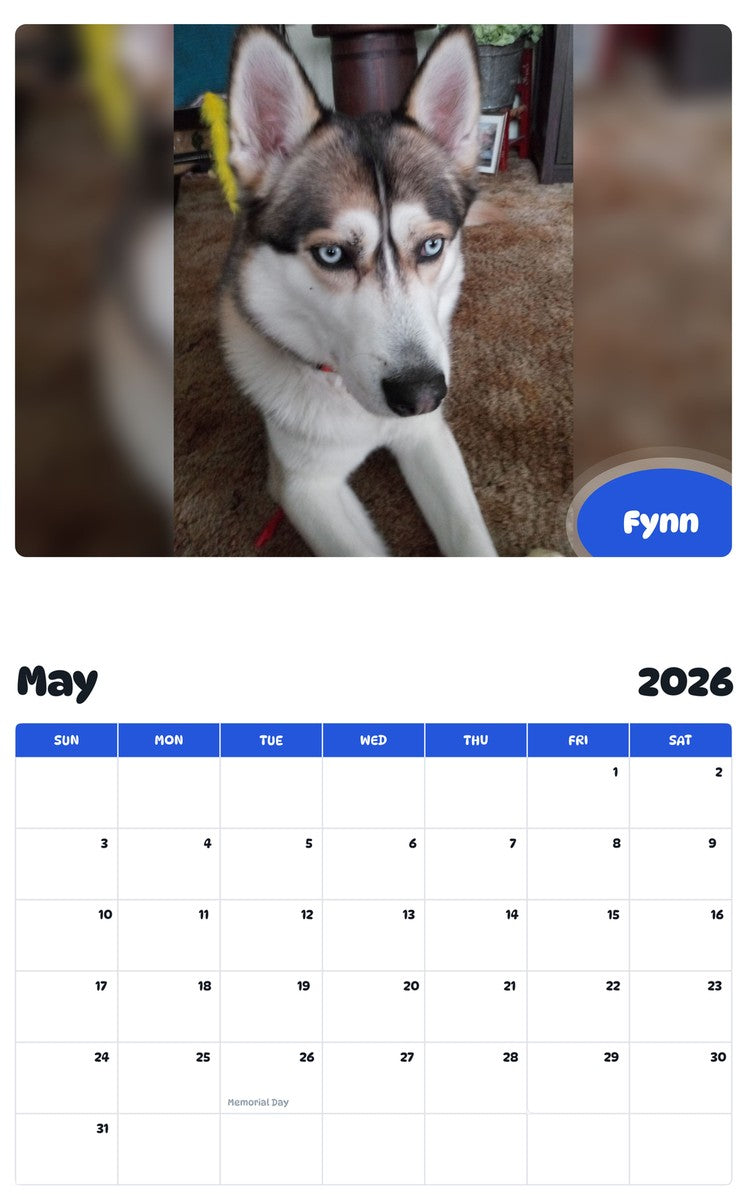 2026 - 2027 Fynn - Pawidols Pet Calendar