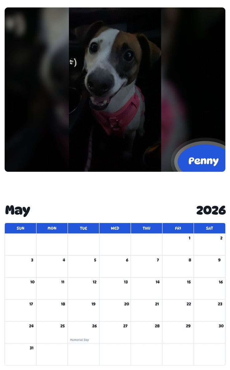 2026 - 2027 Penny - Pawidols Pet Calendar