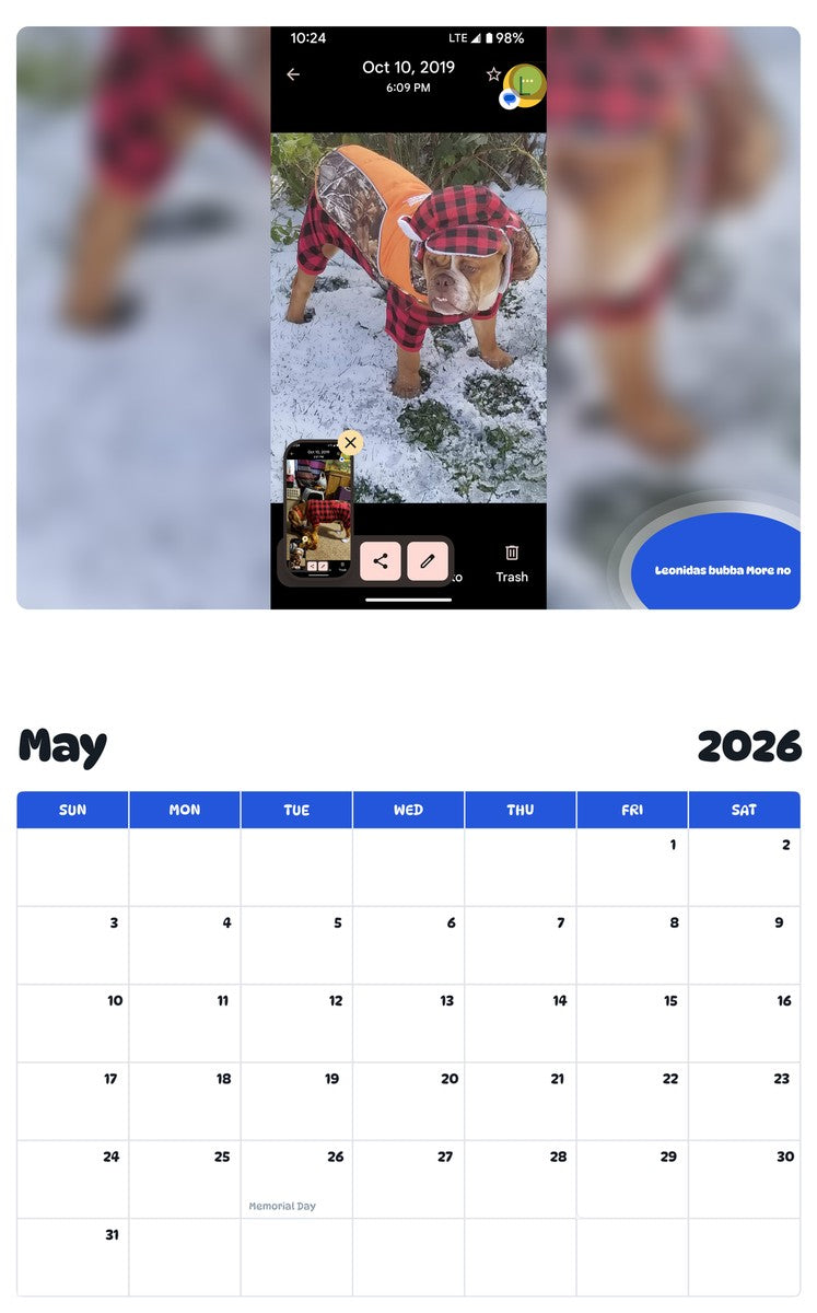 2026 - 2027 Leonidas bubba More no - Pawidols Pet Calendar