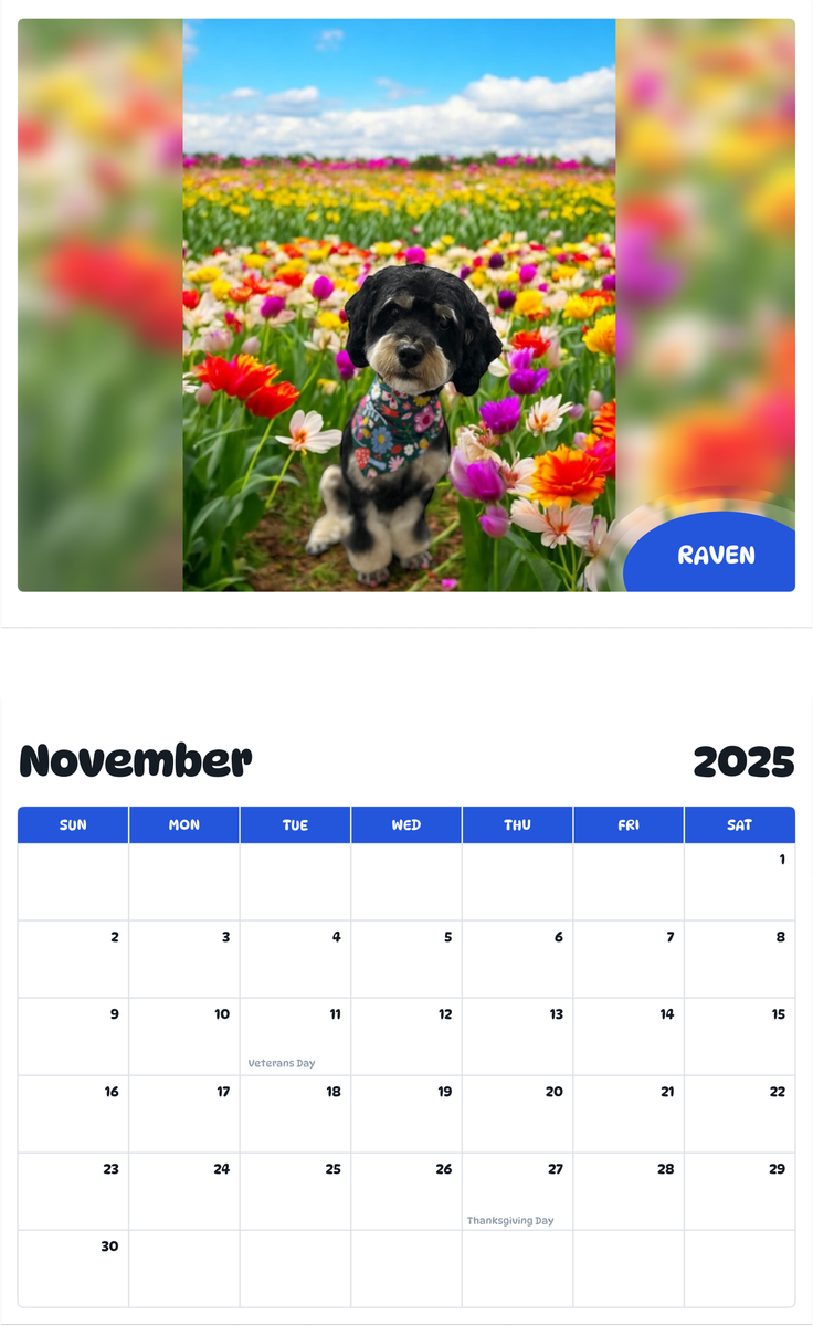 July 2025 - June 2026 Raven - Pawidols Pet Calendar