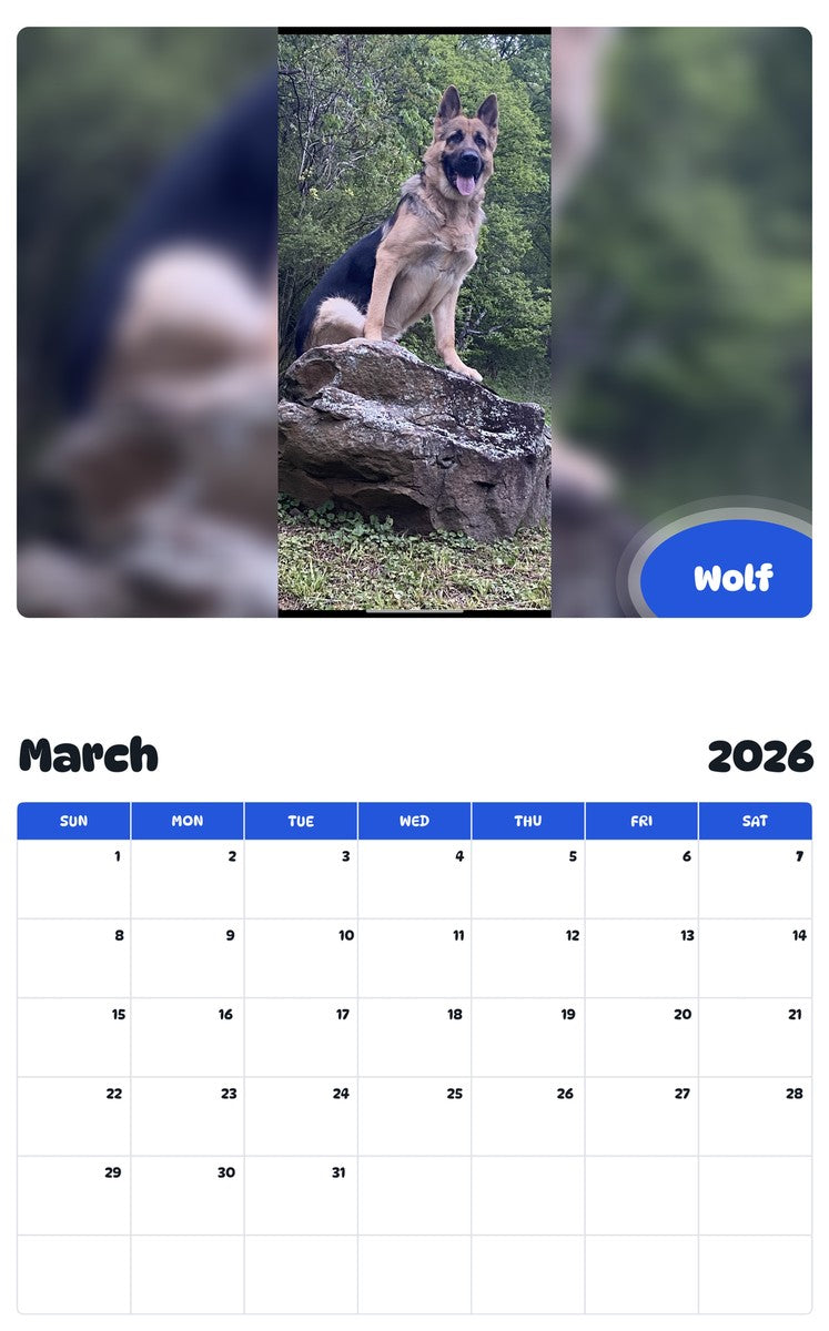 November 2025 - October 2026 Wolf - Pawidols Pet Calendar