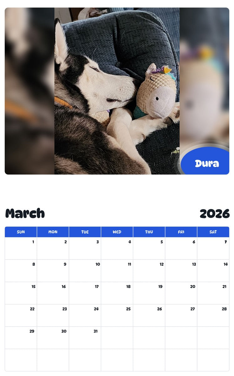 November 2025 - October 2026 Dura - Pawidols Pet Calendar