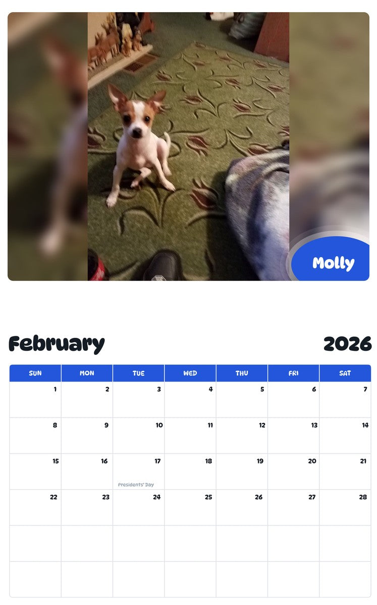 October 2025 - September 2026 Molly - Pawidols Pet Calendar
