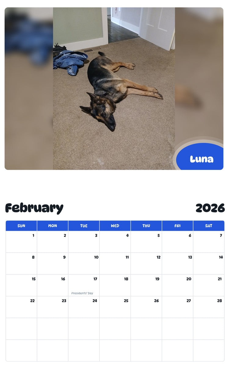 October 2025 - September 2026 Luna - Pawidols Pet Calendar