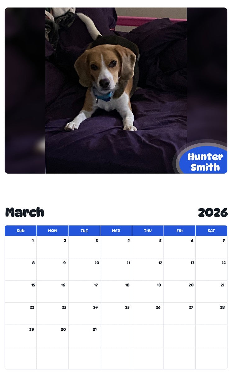 November 2025 - October 2026 Hunter Smith - Pawidols Pet Calendar