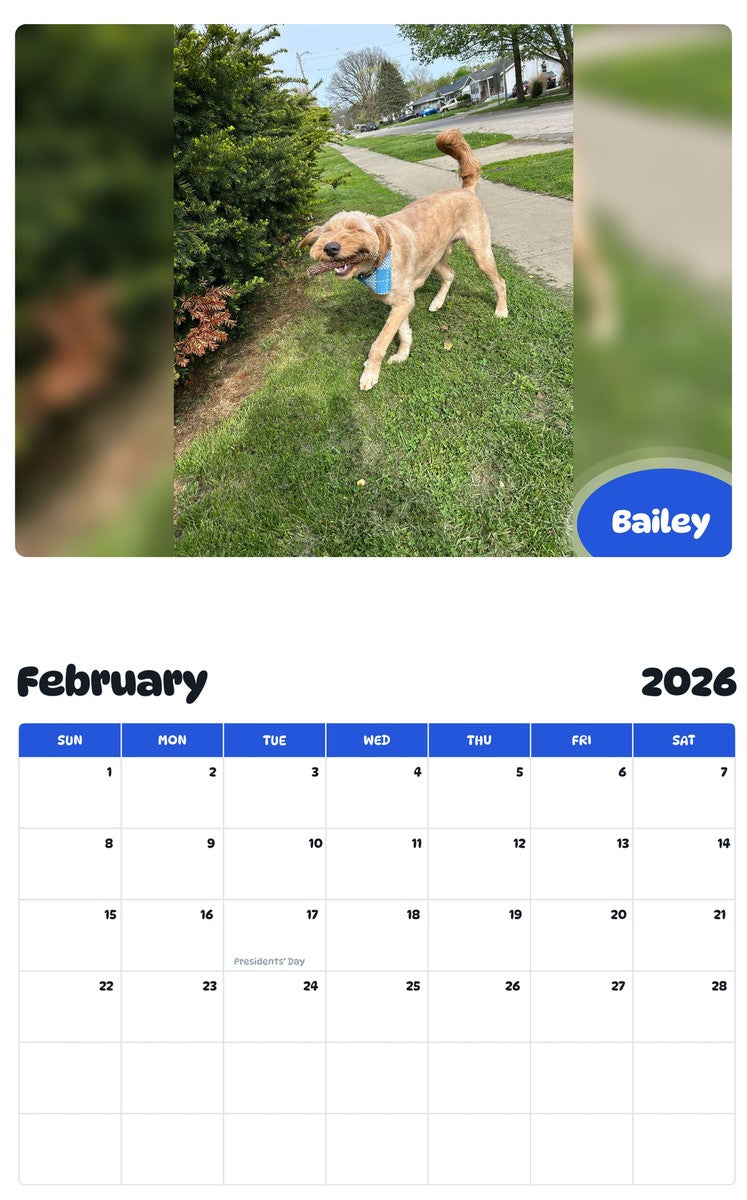 October 2025 - September 2026 Bailey - Pawidols Pet Calendar