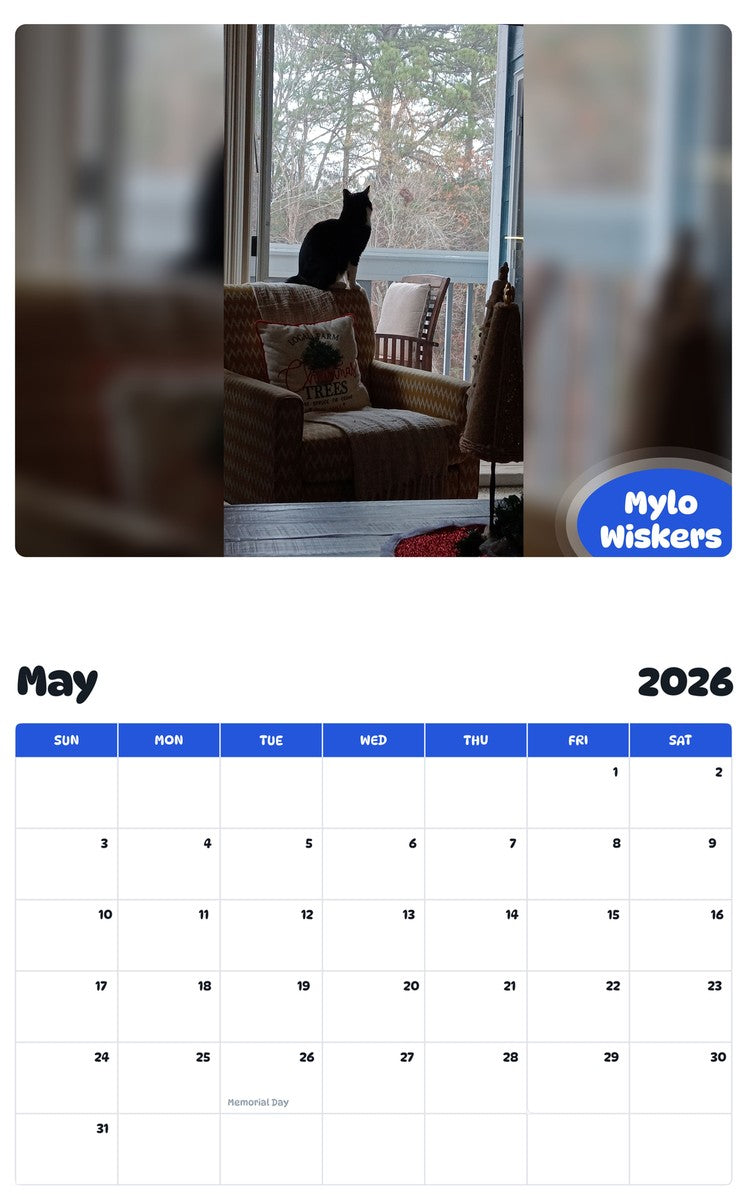 2026 - 2027 Mylo Wiskers - Pawidols Pet Calendar