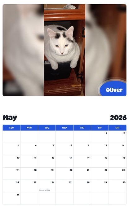 2026 - 2027 Oliver - Pawidols Pet Calendar