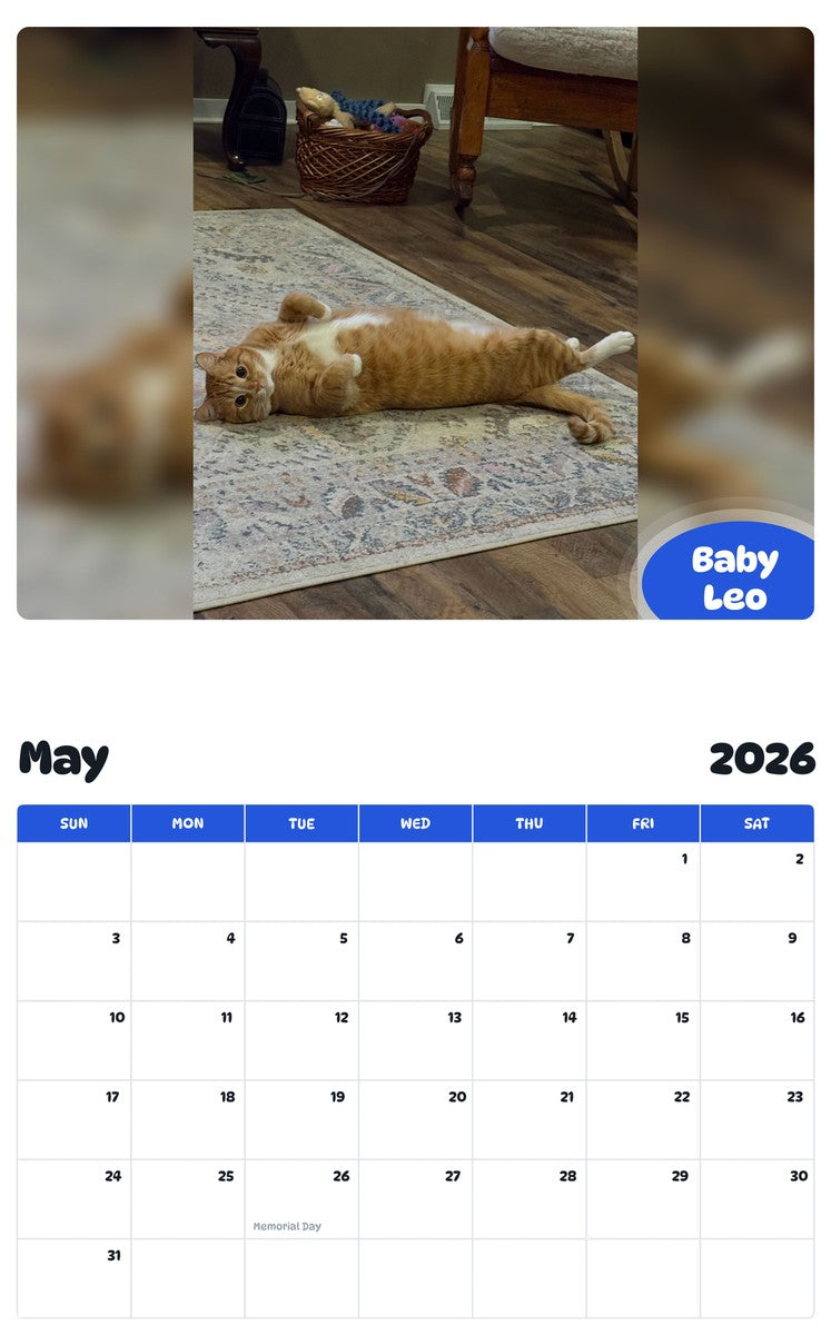 2026 - 2027 Baby Leo - Pawidols Pet Calendar