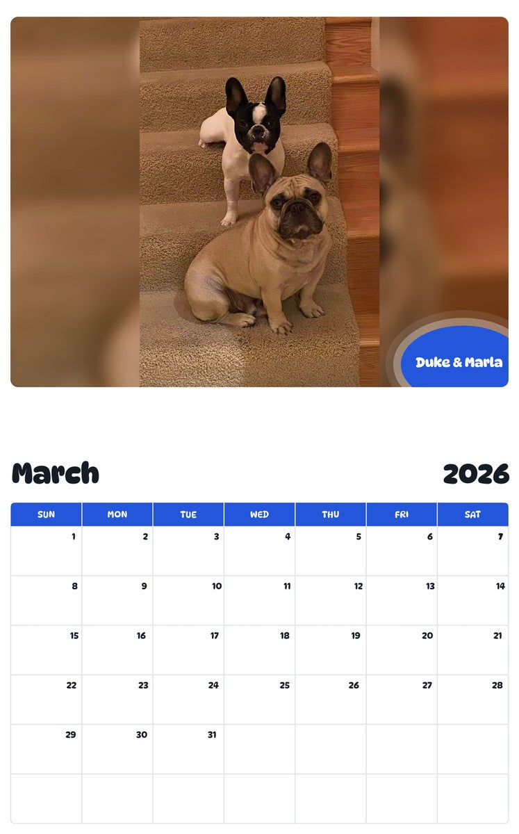 November 2025 - October 2026 Duke & Marla - Pawidols Pet Calendar