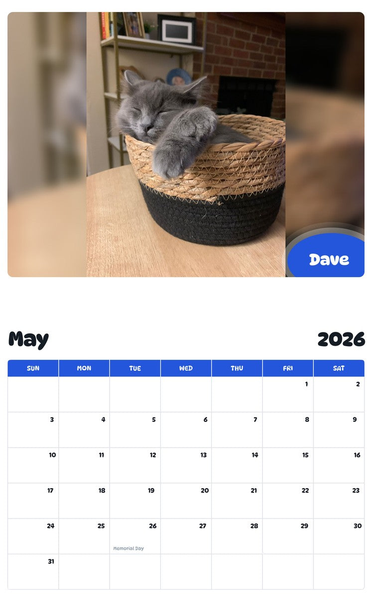 2026 - 2027 Dave - Pawidols Pet Calendar