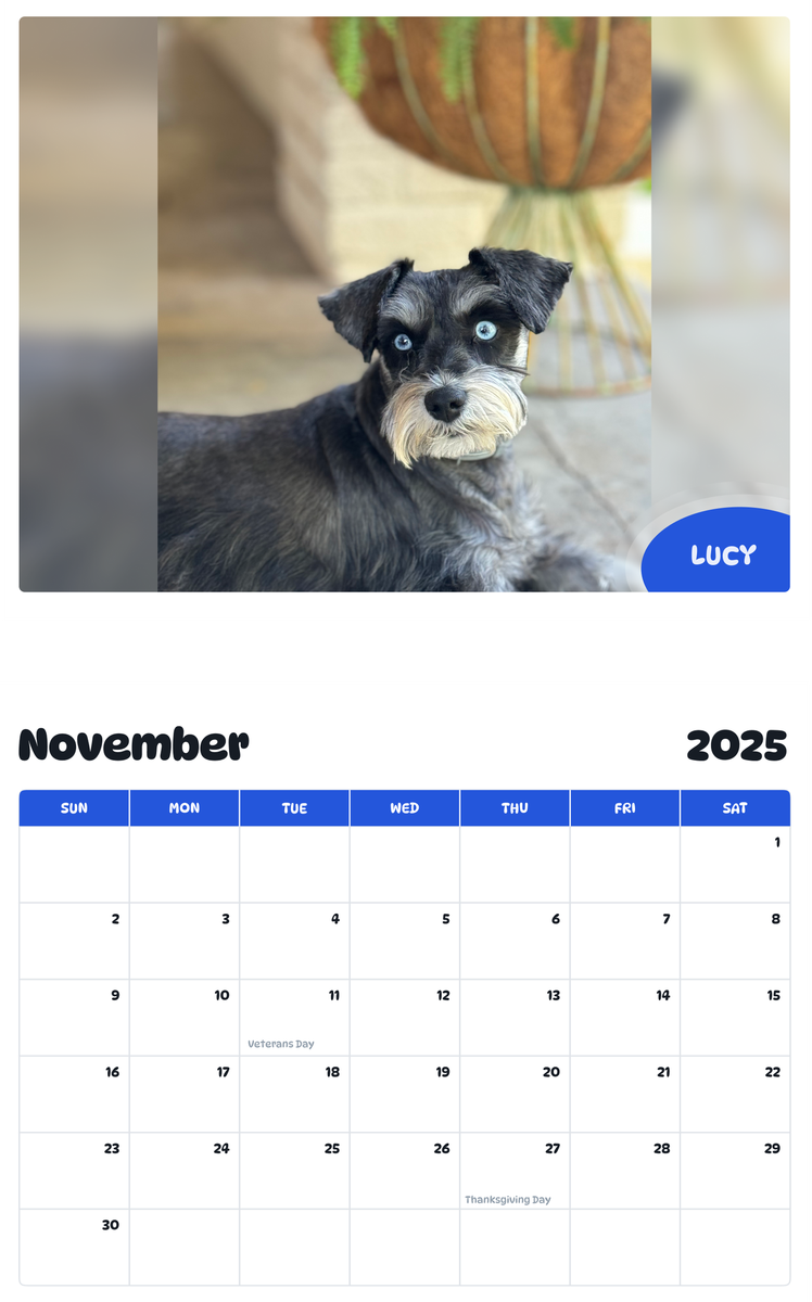 July 2025 - June 2026 Lucy - Pawidols Pet Calendar