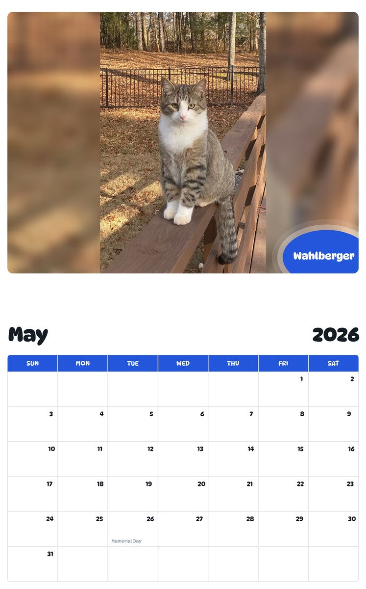 2026 - 2027 Wahlberger - Pawidols Pet Calendar